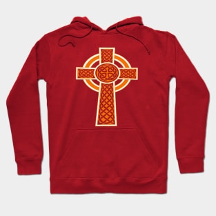 Ornamental Celtic High Cross Decorative Knotwork Orange and White Hoodie